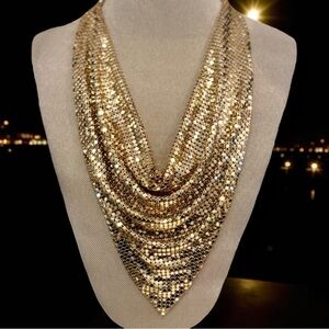 Amazing Vintage Whiting & Davis Co. Gold Mesh Scarf Collar Necklace/ Statement